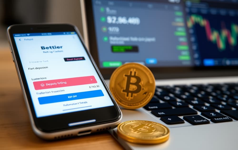 Mobilskjerm med Bitcoin-innskudd på bettingside
