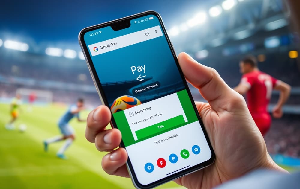 Person som betaler med Google Pay på en bookmaker-side på Android-telefon.