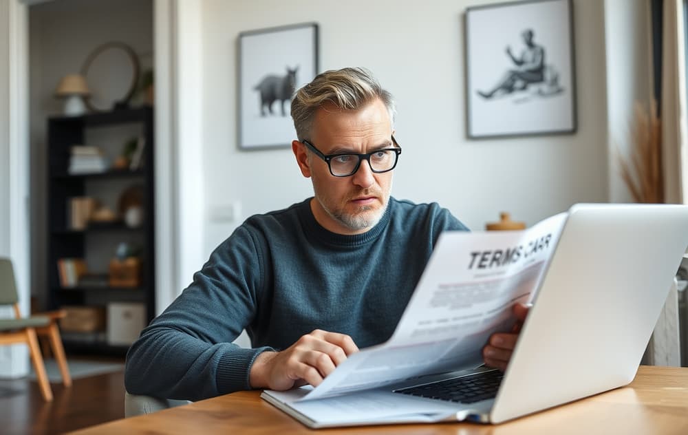 Person som leser vilkår på laptop