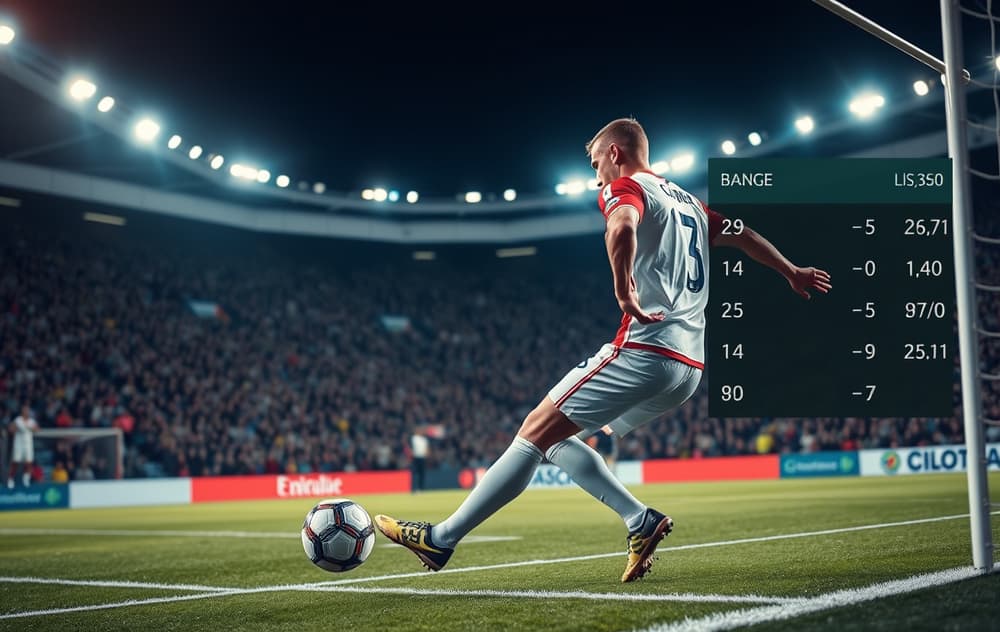 Fotballkamp med odds og norsk flagg i hjørnet – illustration til guide om fotballbetting.