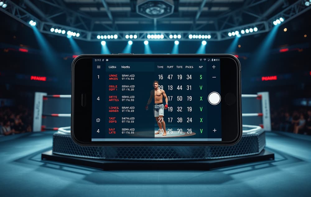 MMA-oktagon med bettingodds på mobilskjerm