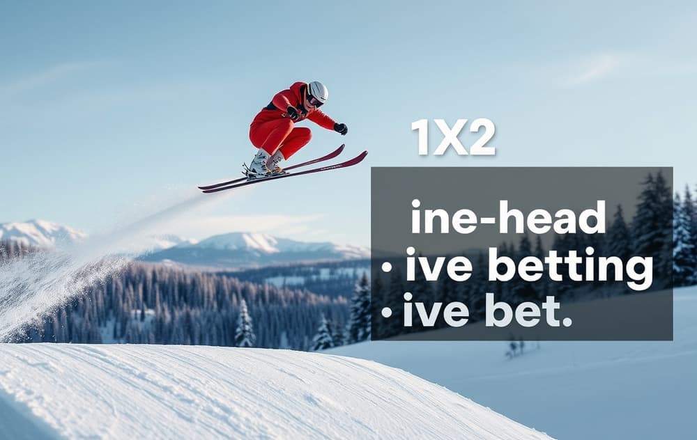 Skihopper i luften med bettingmarkeder som vinner, head-to-head og live-betting vist som grafisk overlay